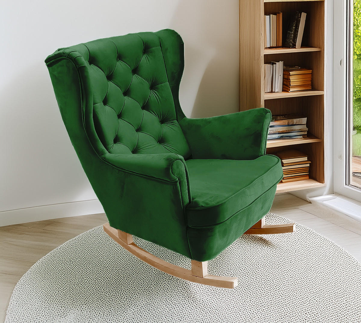 SCHAUKELSESSEL mit gepolstertem Sitz und Armlehnen, 102x81x95 cm, Grün_29849 - Buchefarben/Hellgrün, Holz/Textil (81/102/95cm) - DomoHome