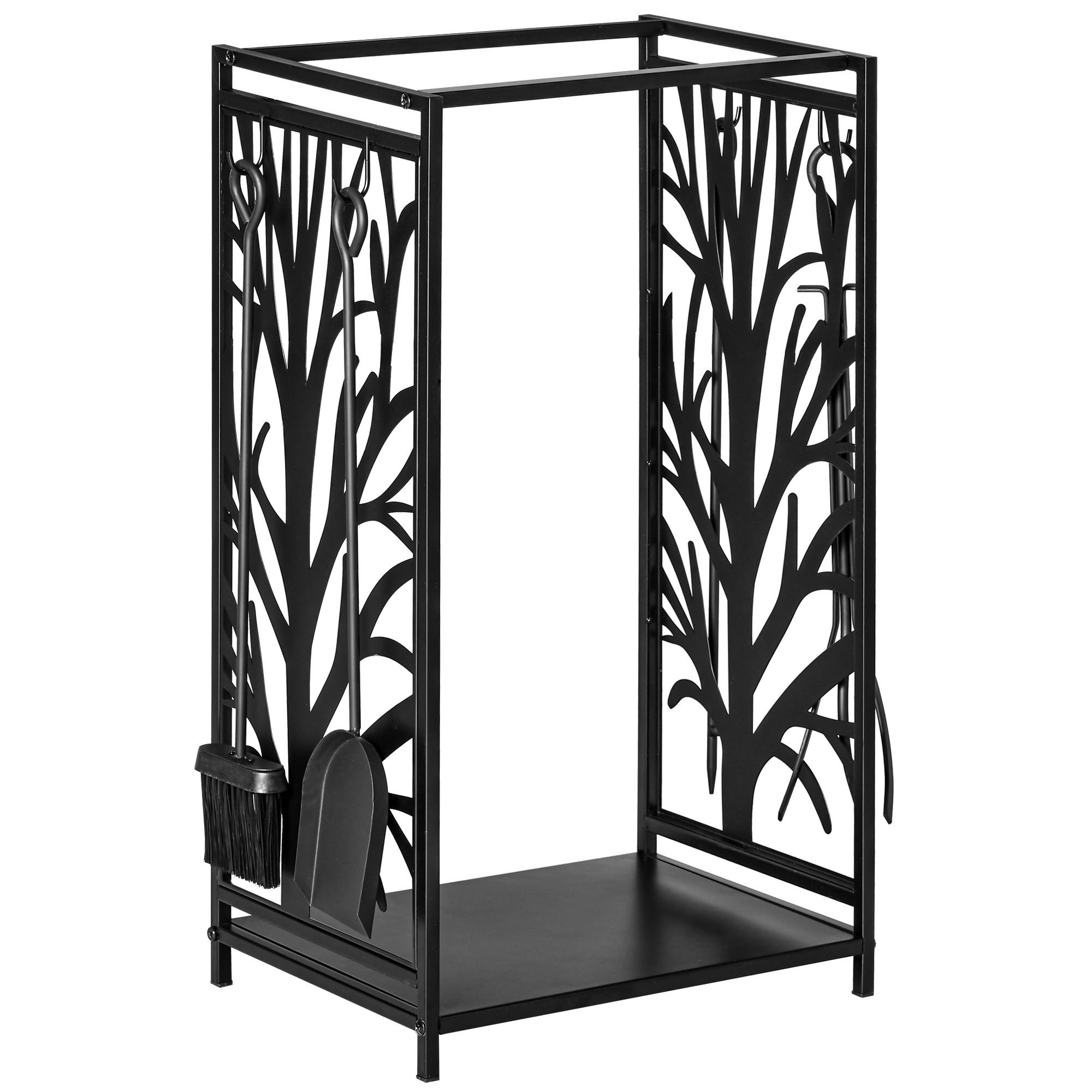 KAMINHOLZSTÄNDER, Stahl, Schwarz - Schwarz, Metall (30/70/46cm) - HOMCOM