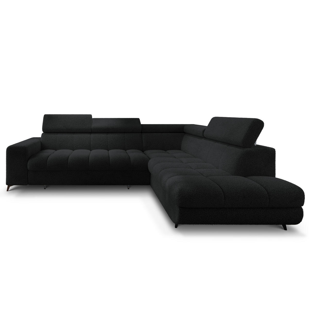 ECKSOFA MORIVA Q R-S Schwarz Boucle-Stoff mit Schlaffunktion - Schwarz, Holzwerkstoff/Textil (253/190cm) - MASSENO