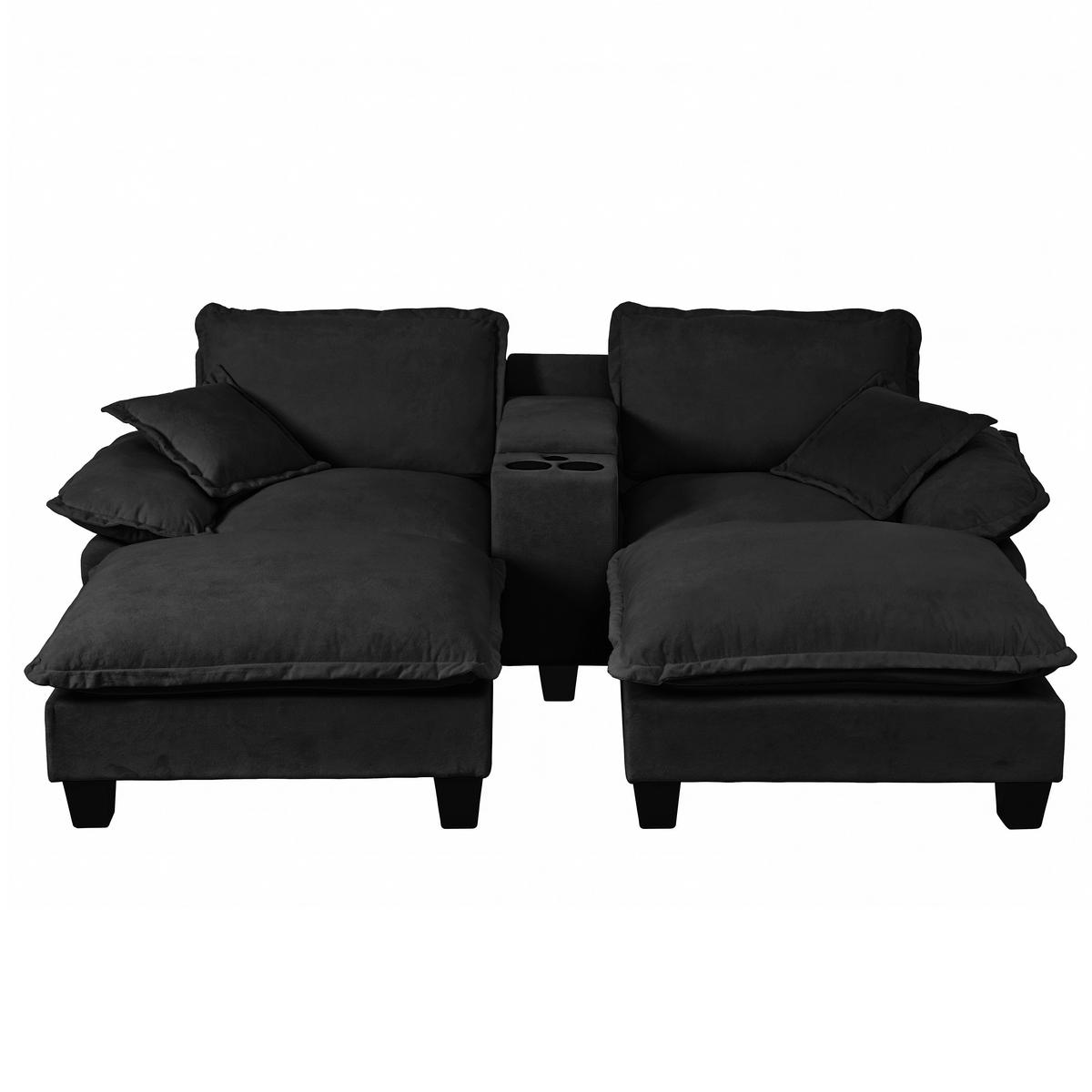 SOFA aus Chenille mit USB-Anschlüssen & Stauraum, schwarz - Schwarz, Textil (155/90/224cm) - Luhomfu