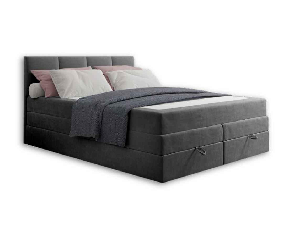 BOXBETT PRADO 140/200 in Velours Dunkelgrau - Dunkelgrau, Holz/Holzwerkstoff (140/200cm) - Deine Möbel 24
