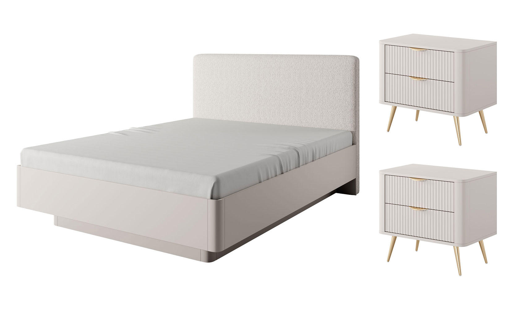 SCHLAFZIMMER-SET Lante beige 3-teilig ohne Lattenrahmen - Beige, Holz/Holzwerkstoff (160/200cm) - Feldmann-Wohnen