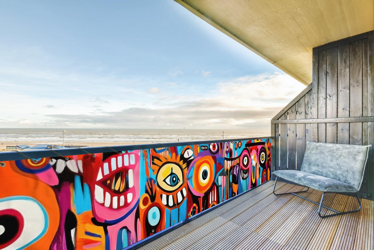 BALKON-SICHTSCHUTZ Abstrakt - Gesicht - Farbenfroh - Multicolor, Kunststoff (500/85cm) - MuchoWow