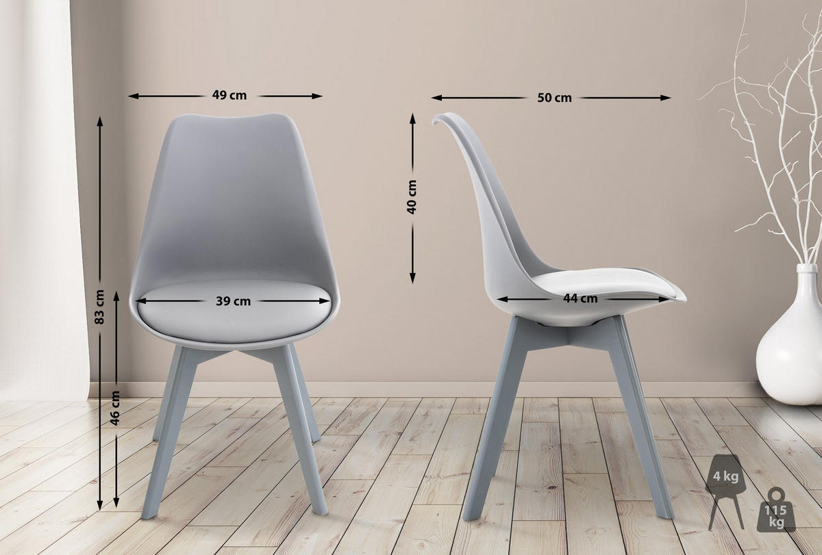 STUHL Kunststoff grau/grau - Eukalyptusholzfarben/Grau, Holz/Kunststoff (49/83/50cm) - CLP