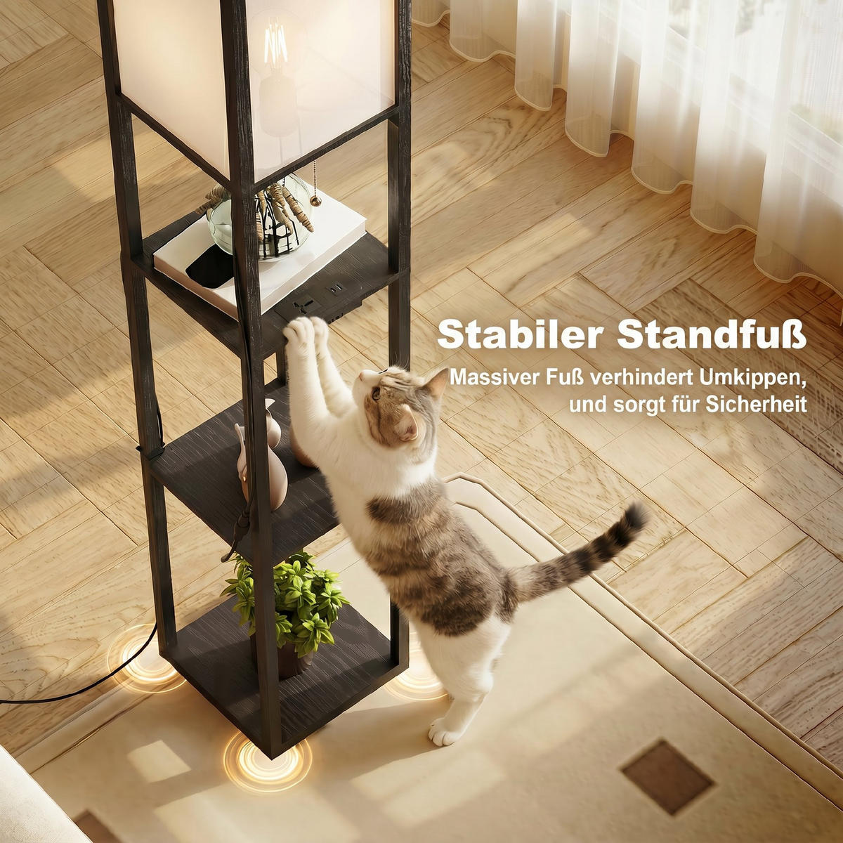 STEHLEUCHTE mit Ablagen MDF Schwarz - Schwarz, Holzwerkstoff (26/26/161cm) - HOMCOM