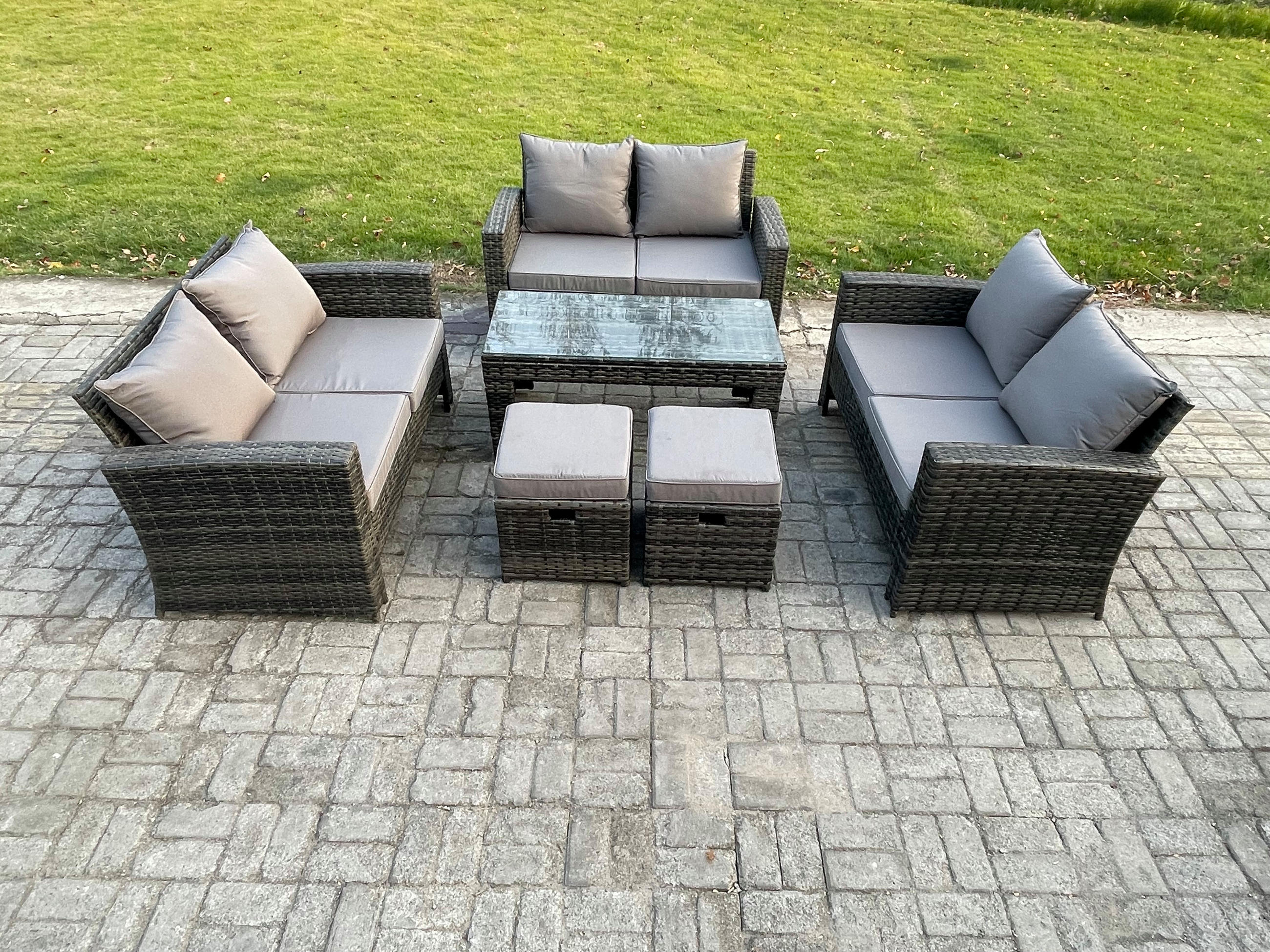GARTENSET Polyrattan Dunkelgrau 8-Sitzer - Dunkelgrau, Metall - Fimous