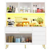 BUFFETSCHRANK 145/39/171 cm mit LED-Beleuchtung, App-Steuerung und Schiebetüren aus MDF und Glas, Weiß - Weiß, Holzwerkstoff (145/171/39cm) - Redom