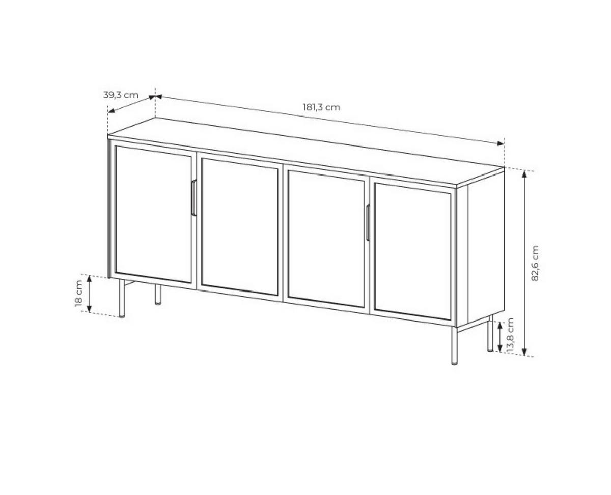 SIDEBOARD GLORIA 181,3x39,3x82,6 cm mit 4 Türen Eichefarben - Braun, Holzwerkstoff (181.3/82.6/39.3cm) - MASSENO