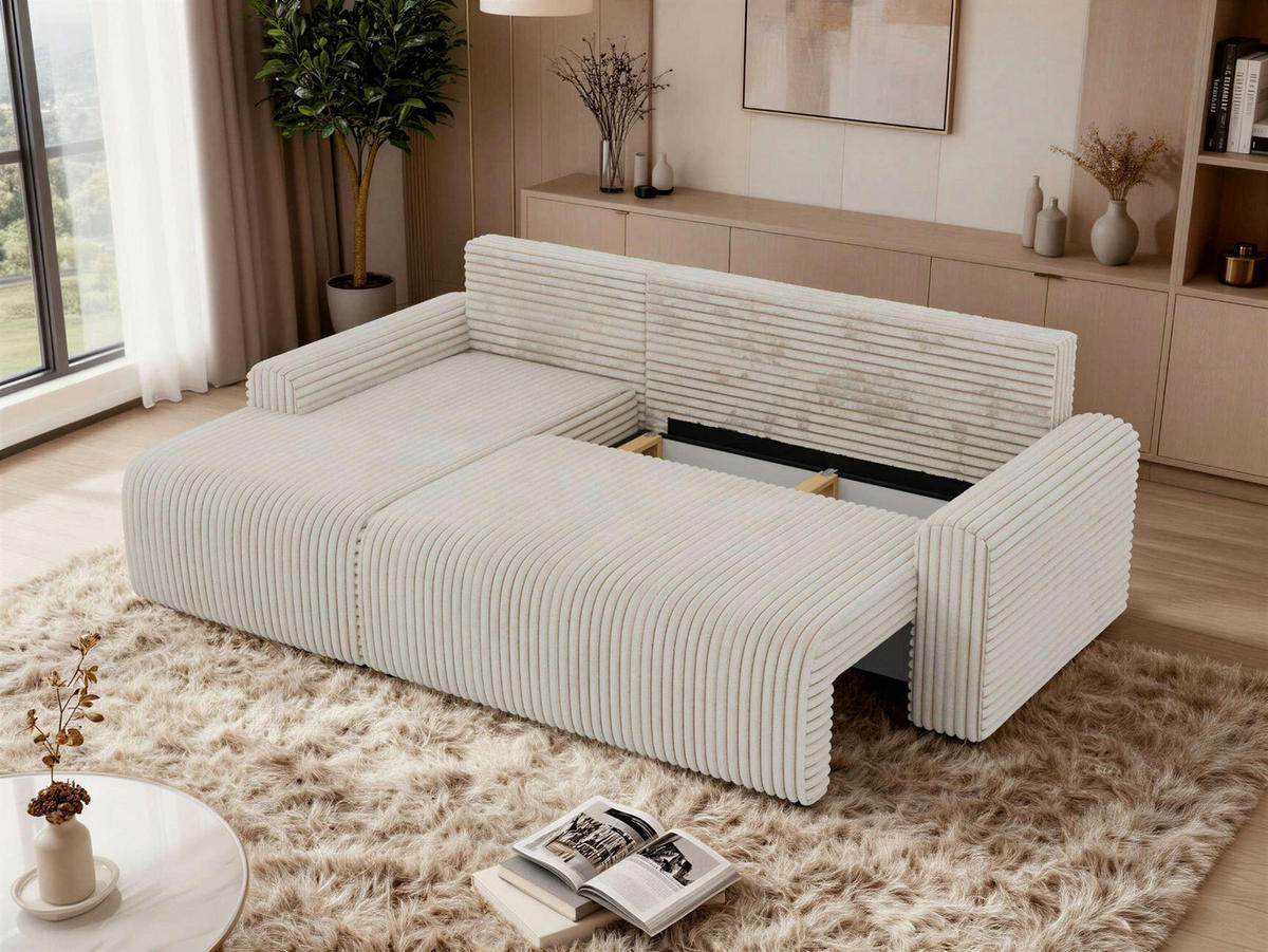 ECKSOFA NESSARO L Beige Cord - Links Seite - Beige/Schwarz, Kunststoff/Textil (244/151cm) - MKS