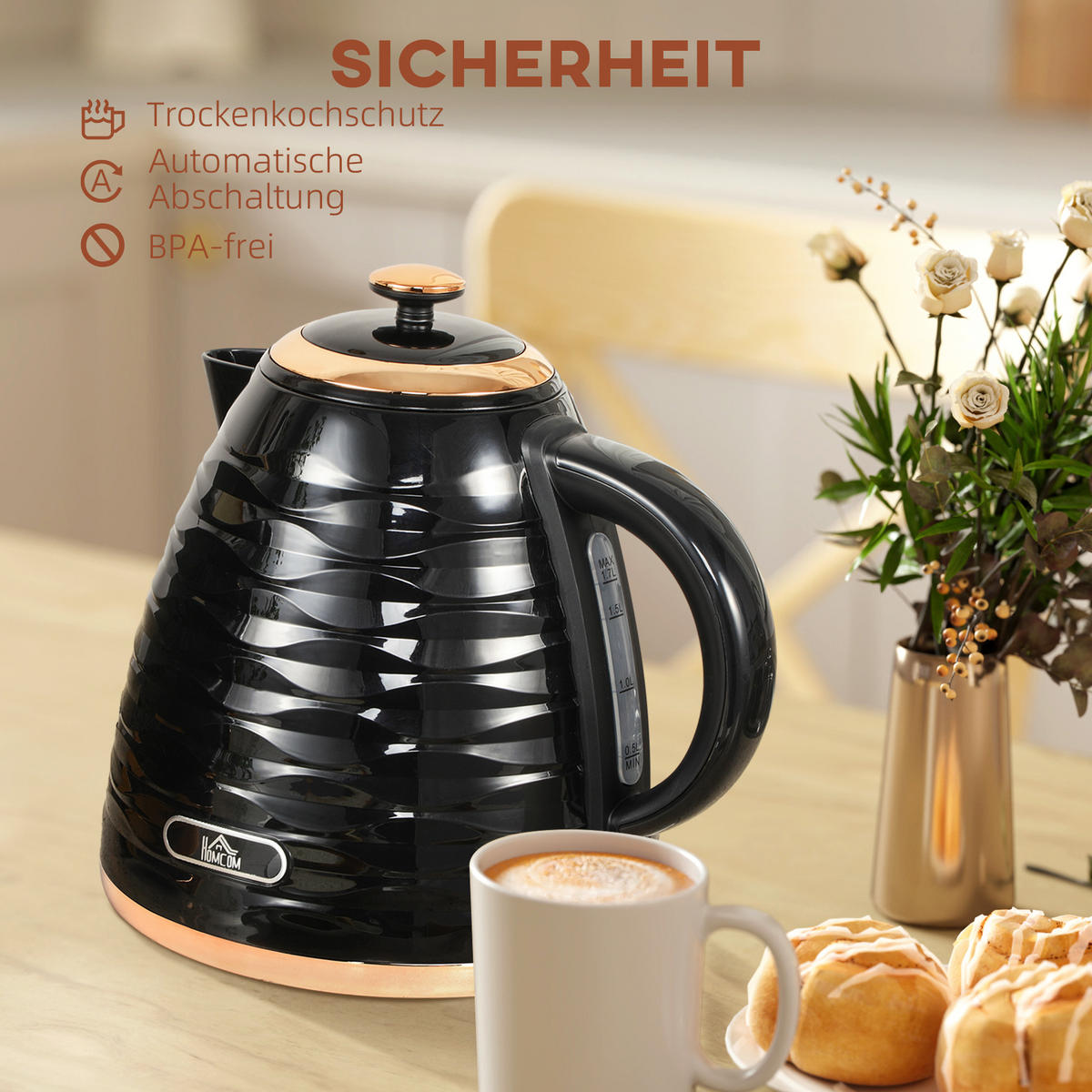 ELEKTRISCHER WASSERKOCHER DE-07956 1,7L mit Schnellkochfunktion - Schwarz, Kunststoff (19.5/23.2/24.1cm) - ComfortXL