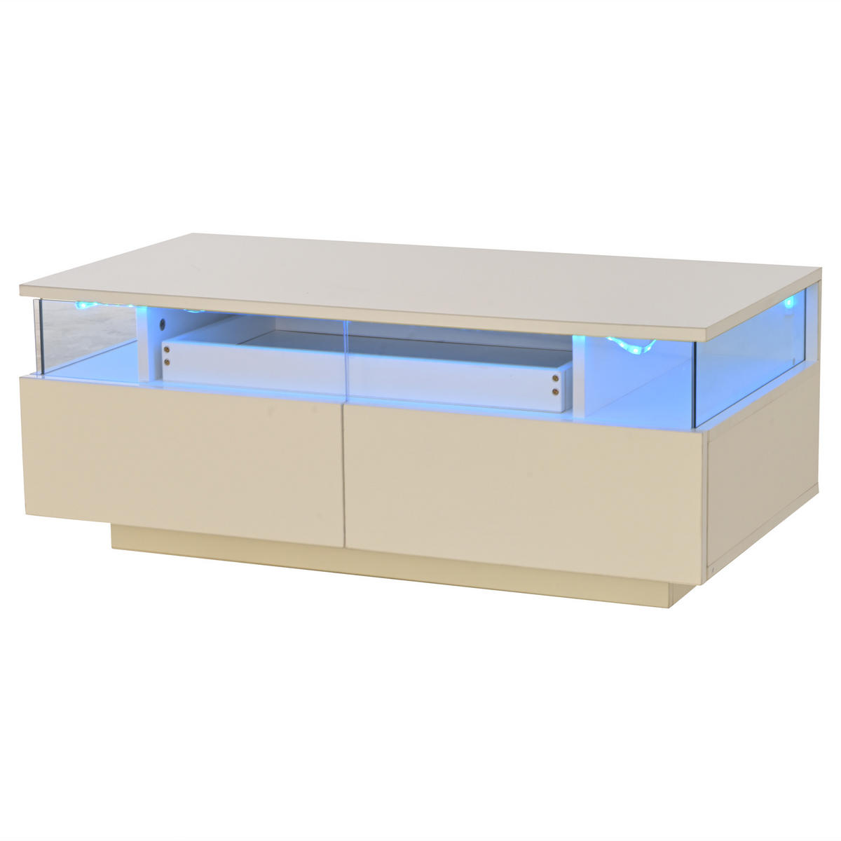 COUCHTISCH Weiß 90/45/35,5 cm LED 2 Schubladen - Weiß, Holzwerkstoff (90/45/35.5cm)