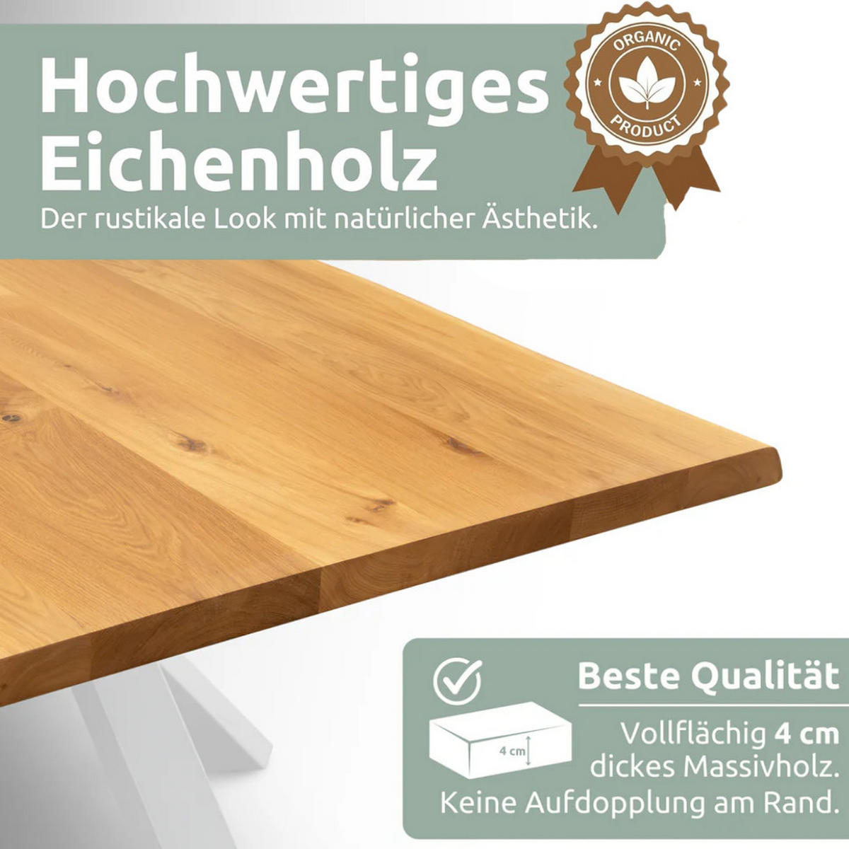 ESSTISCH Massivholz mit Baumkante KEANU 140x80 cm Eichenholz Dreieck Gestell - Braun, Holz/Metall (80/140/76cm) - DELUKE