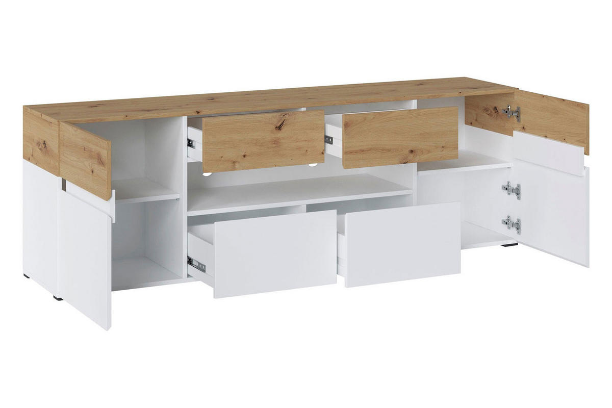 LOWBOARD Rimini weiß / Eiche Artisan 180 / 40 / 59cm - Eichefarben/Weiß, Holzwerkstoff (180/59/40cm) - Feldmann-Wohnen