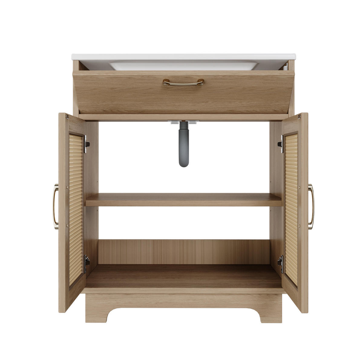 WASCHTISCHKOMBI 76/46/88 cm Natürlich mit Klappschublade und Keramikbecken, ohne Wasserhahn - Naturfarben, Holz/Holzwerkstoff (46/88/76cm) - Oxeza