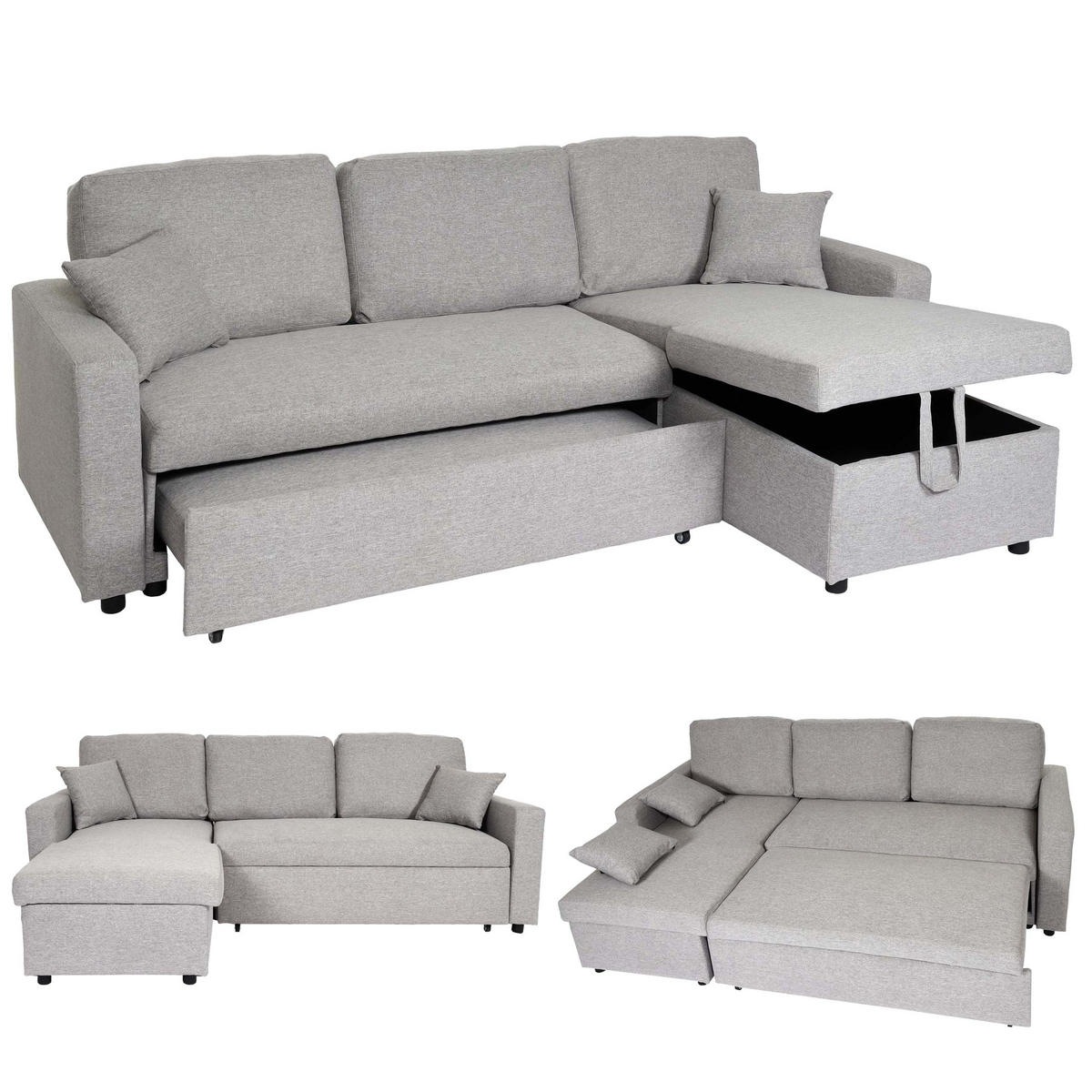 ECKSOFA MIT BETTKASTEN Hellgrau - Hellgrau, Textil (228/151cm) - MCW
