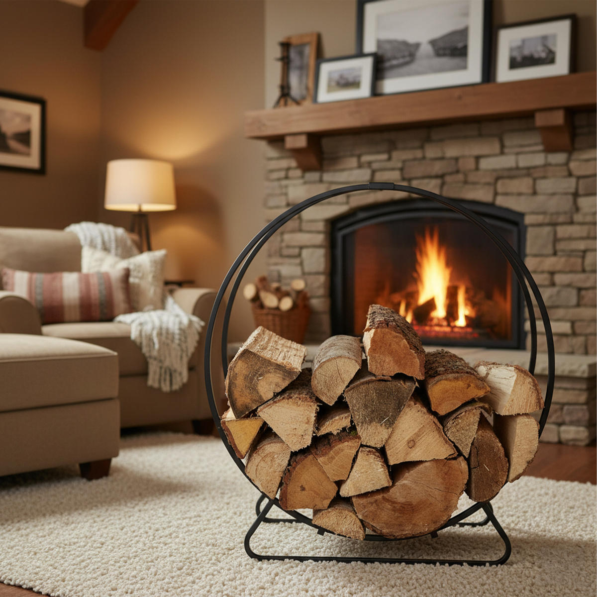 SUPORT Negru pentru lemne rotund oțel - negru, metal (61/65/26cm) - Relaxdays