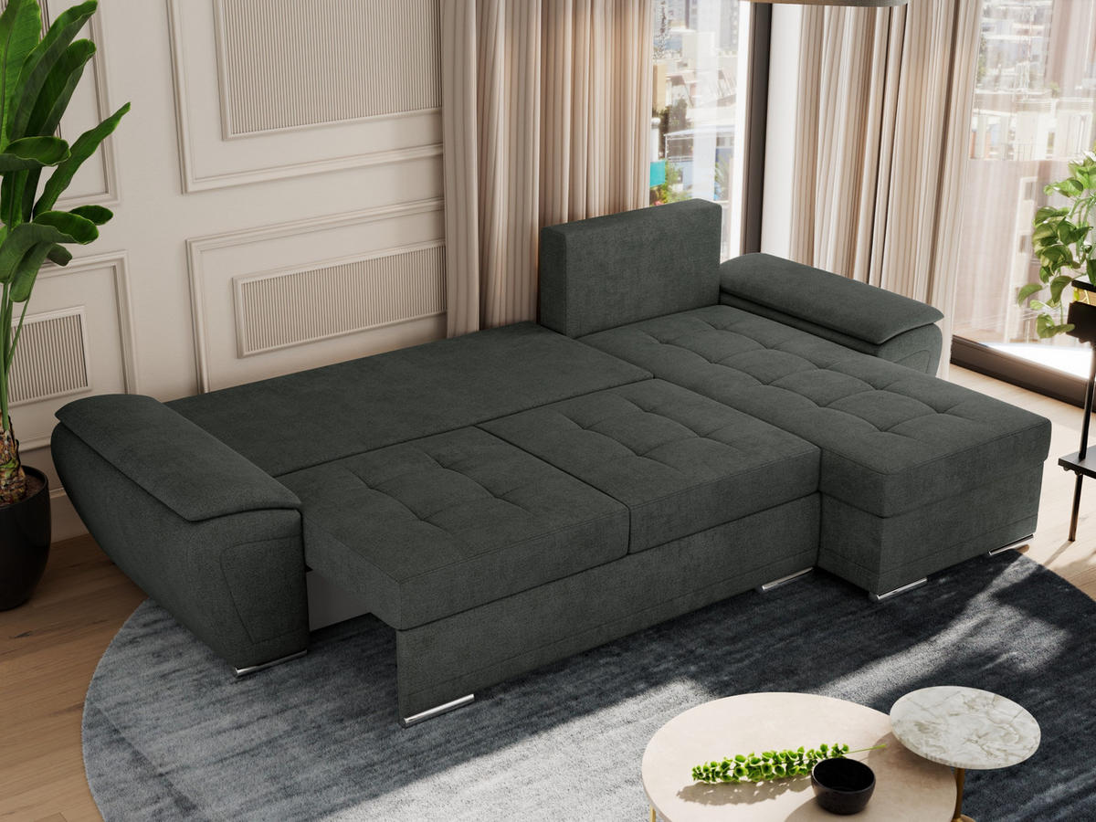 ECKSOFA UMBRIA L Dunkelgrau Stukture - Dunkelgrau/Grau, Textil (271/157cm) - MKS