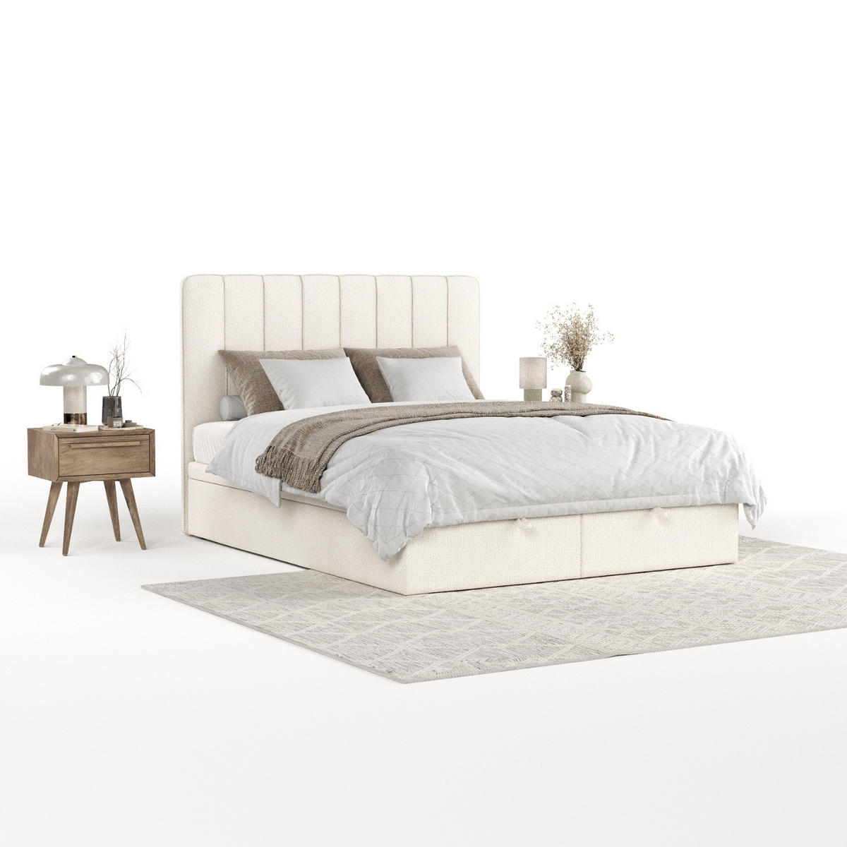 POLSTERBETT Vienna mit Stauraum 140/200 cm Creme im Alta Stoff - Creme/Schwarz, Holz/Holzwerkstoff (140/200cm) - AltaBeds