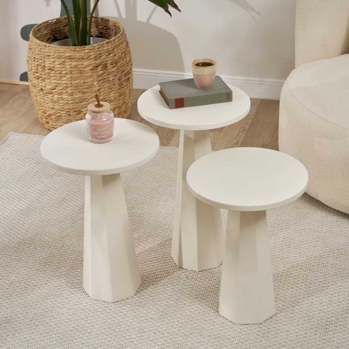 COUCHTISCH 3er-set H57/H52/H47 cm - Weiß, Holzwerkstoff (58/35/57cm) - Calicosy