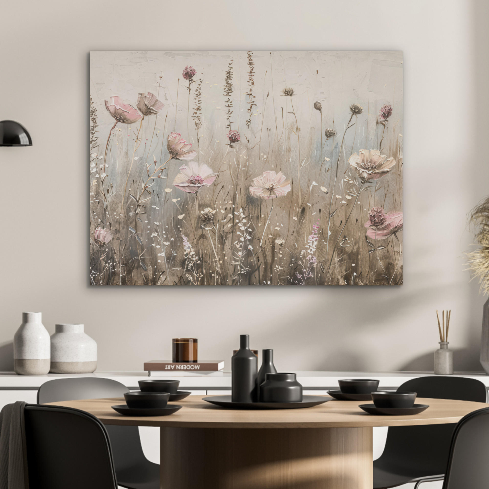 AKUSTIKPANEEL Blumen - Rosa - Modern - Beige 80x60 cm - Beige, Textil (80/0.9/60cm) - MuchoWow