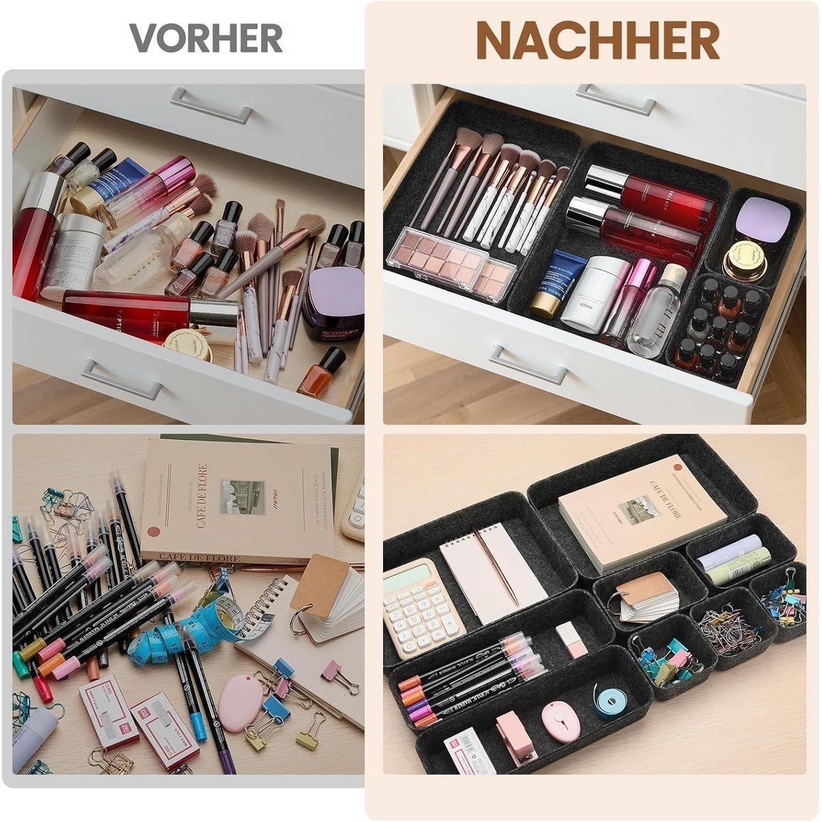 SCHUBLADEN Organizer 9-teiliges Set Filz Dunkelgrau - Anthrazit, Textil (20/7/28cm)