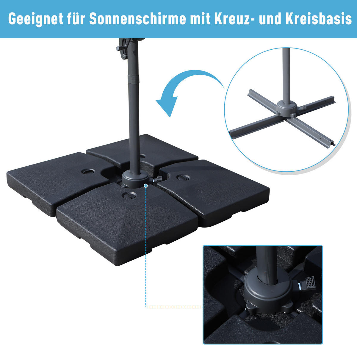 SONNENSCHIRMSTÄNDER befüllbar mit Sand Wasser HDPE-Kunststoff Schwarz Maße pro Element 51 x 51 x 12 cm bis zu 130 kg - Schwarz, Kunststoff (51/51cm) - Outsunny