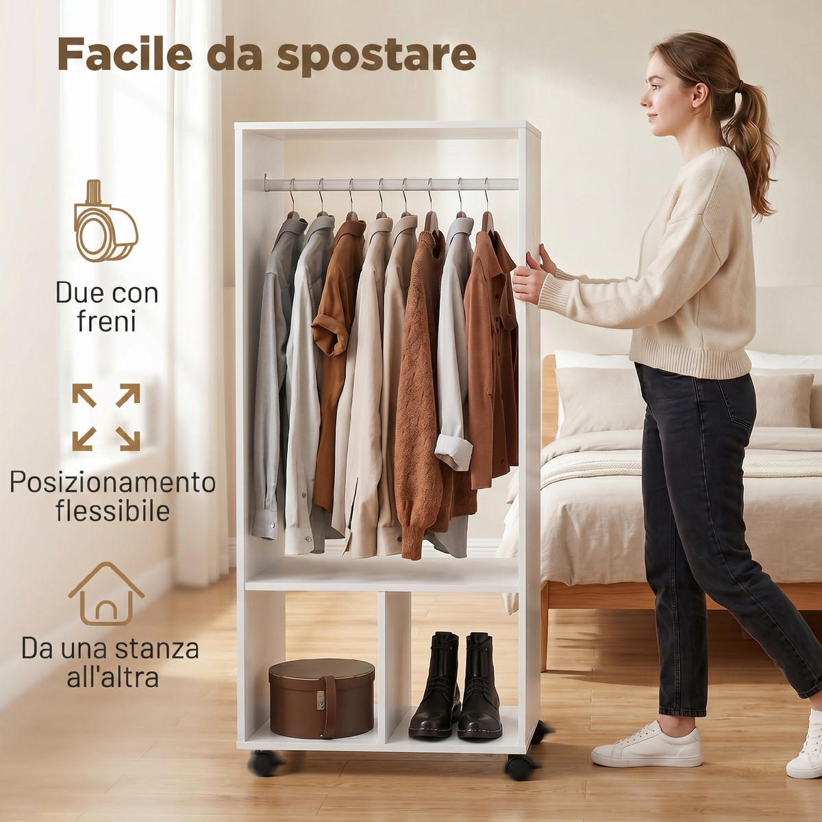 ROLLGARDEROBE Weiß 1 Stück - Weiß, Holzwerkstoff (60/128/40cm) - GiPP