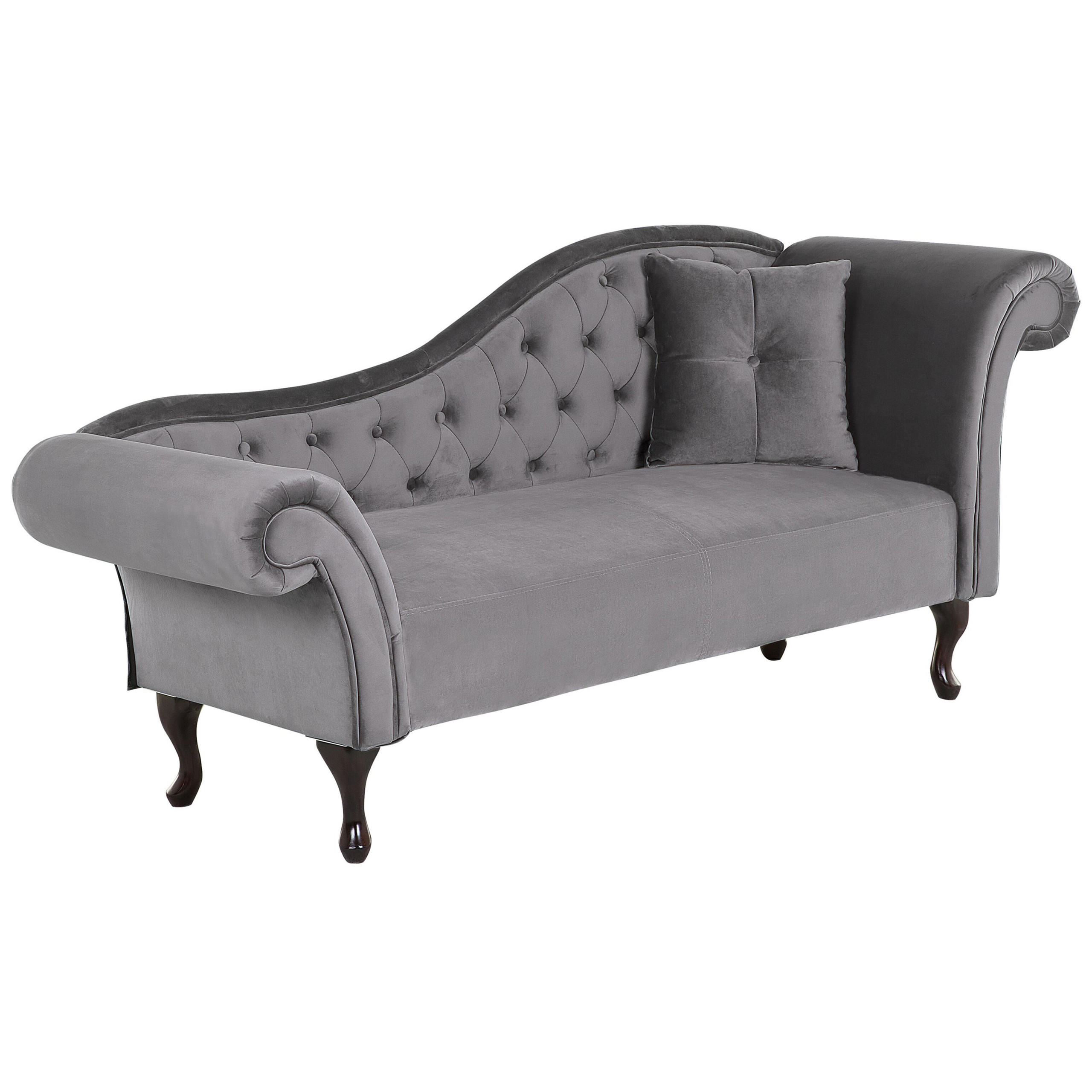 CHAISELONGUE Samtstoff grau rechtsseitig Lattes - Grau, Textil (188/87/59cm) - Beliani