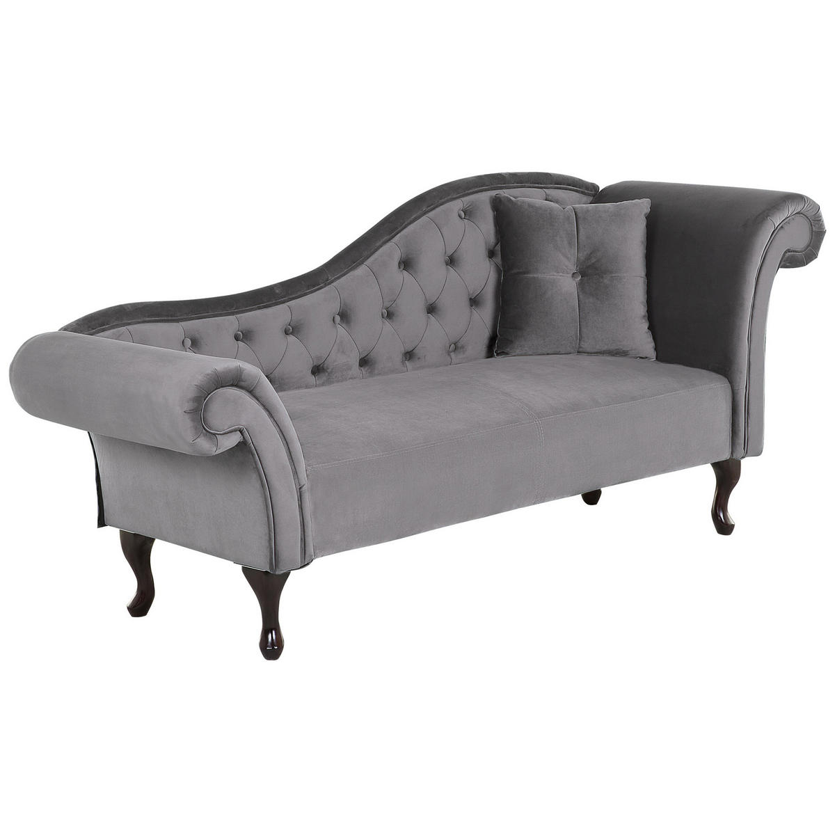 CHAISELONGUE Samtstoff grau rechtsseitig Lattes - Grau, Textil (188/87/59cm) - Beliani