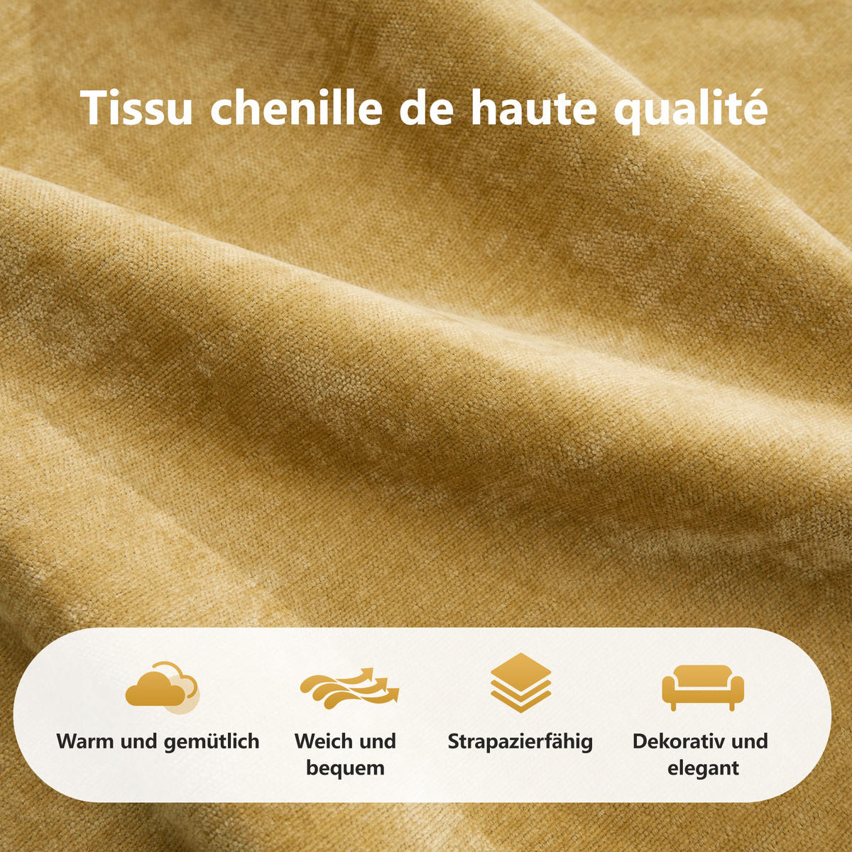 2-SITZER SOFA chenille modular & montagefrei - Gelb, Textil (204/76/95cm) - Urban Meuble