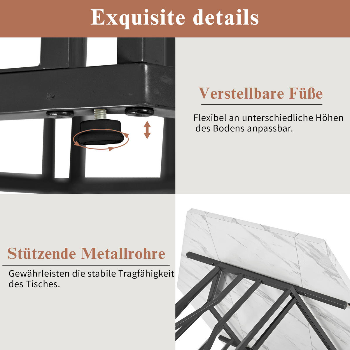 ESSTISCH, MDF in Marmoroptik mit Metallgestell, 115,5/100/75 cm, Schwarz/Weiß - Schwarz, Holzwerkstoff (115.5/100/75cm) - Redom