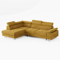 ECKSOFA CAROLINE Links Gelb Velours-Stoff mit Schlaffunktion und Bettkasten - Chromfarben/Gelb, Textil (253/190cm) - Barchello