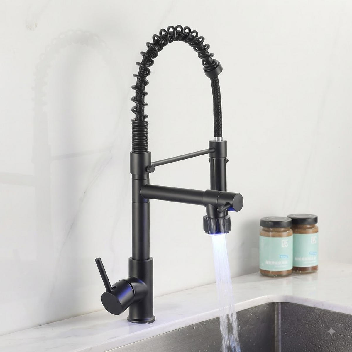 BADEZIMMERARMATUR aus Messinglegierung, 46 cm hoch, Premium-Schwarz. - Schwarz, Metall (43/6.5/32cm) - Vallsero