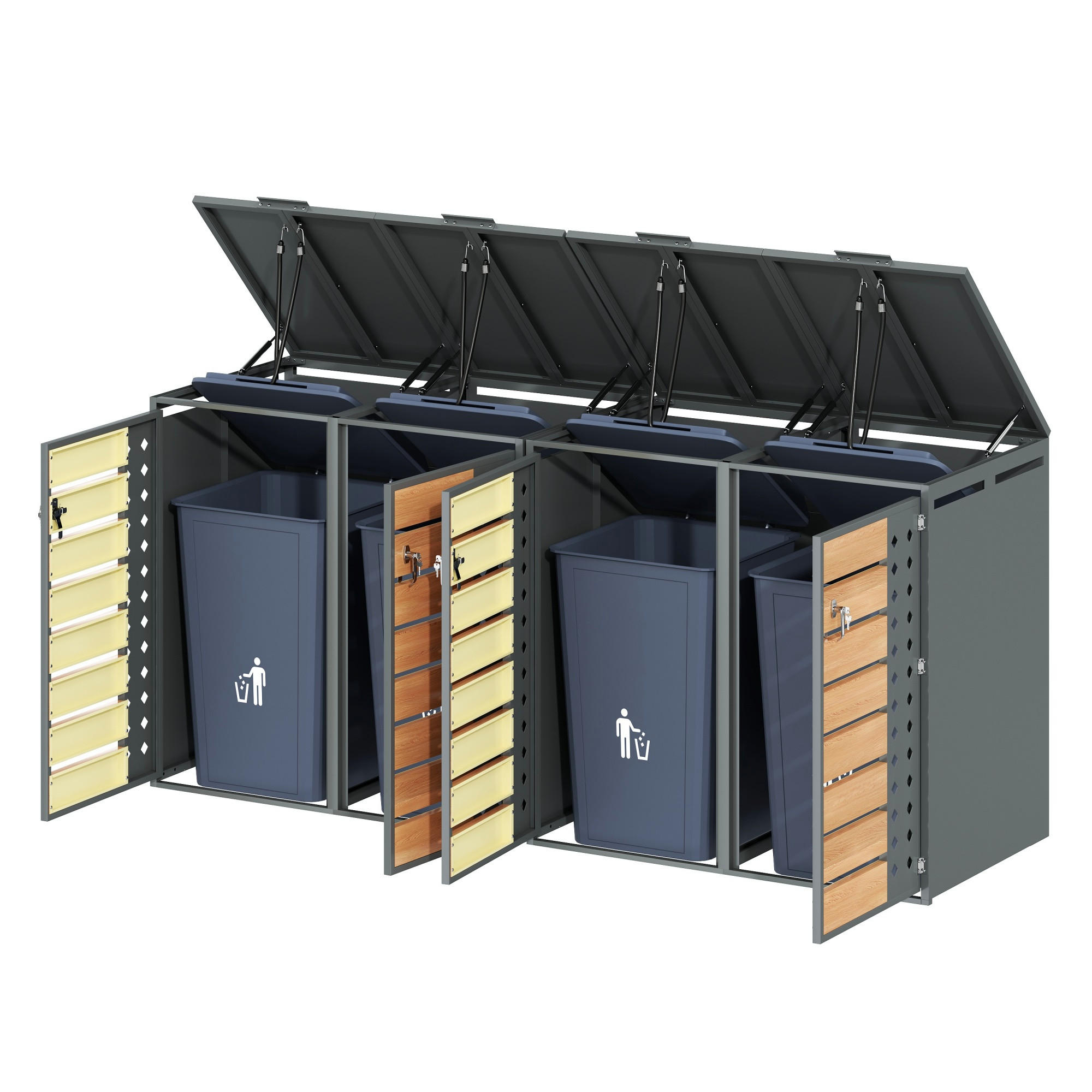 MÜLLTONNENBOX Vier Türen Holzmaserung/Grau - Braun, Metall (132/108/80cm) - ComfortXL