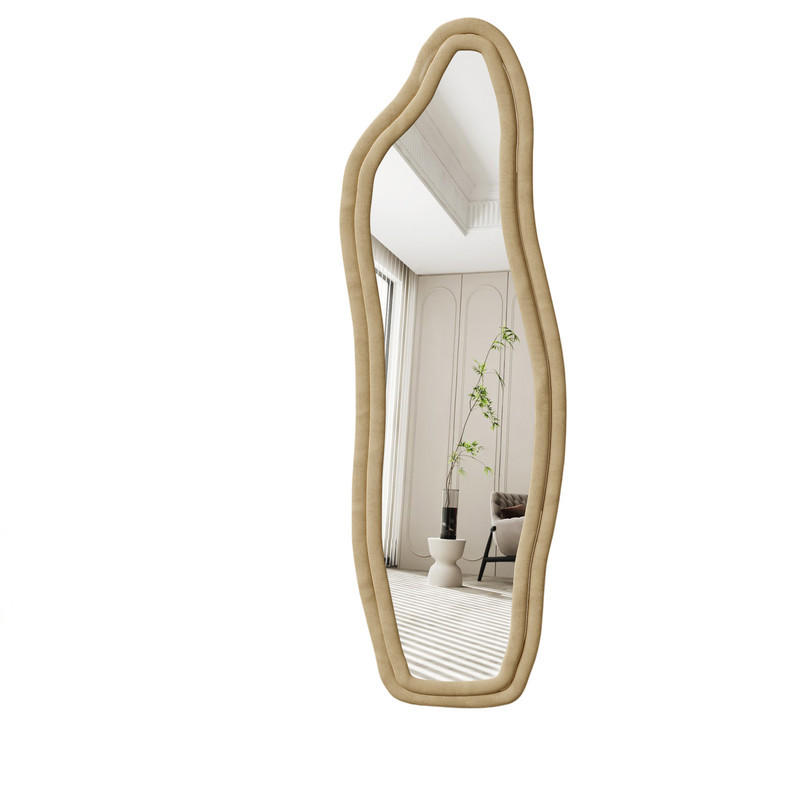 STEHSPIEGEL 45x140cm Samtrahmen Beige, Freistehend & Wandmontage - Gelb, Glas (3/140/45cm) - SHOPENTRA