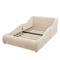 POLSTERBETT 90x200 cm mit hohem Kopfteil und Seitenschutzgittern - Samtstoff - ohne Matratze - Beige - Beige, Textil (90/200cm) - DELFA