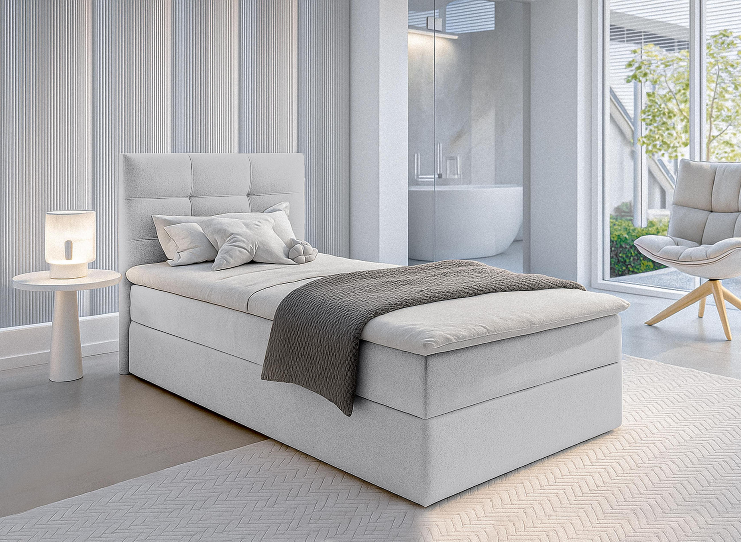 BOXBETT GECETENI 90x200 cm mit Bettkasten und Matratze - Grau - Schwarz/Grau, Holz/Holzwerkstoff (90/200cm) - AX Living