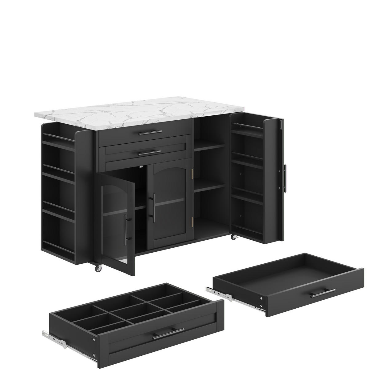 KÜCHENINSEL 120/45-70/90 cm aus MDF mit klappbarer Arbeitsplatte Schwarz - Schwarz, Holzwerkstoff (138/90/70cm) - Modenvie