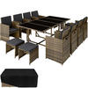 RATTAN SITZGRUPPE Palma,zusammenschiebbar, inklusive Schutzhülle,natur/dunkelgrau - Dunkelgrau/Naturfarben, Kunststoff - tectake