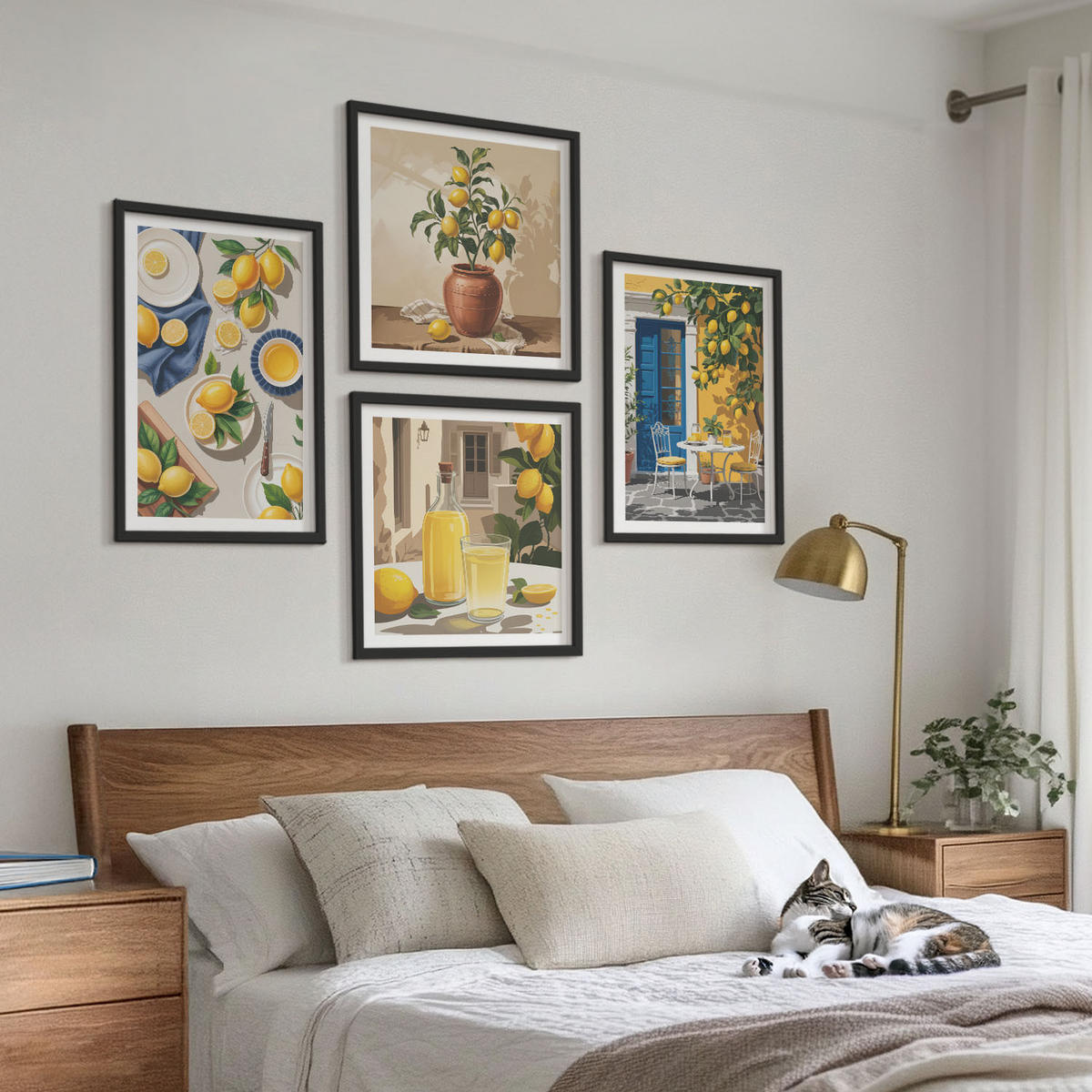 BILDER SET 4er Set - 50x50 cm & 40x60 cm Schwarzer Rahmen - Zitronengarten mit Getränken - Schwarz, Kunststoff (50/50cm) - TULUP