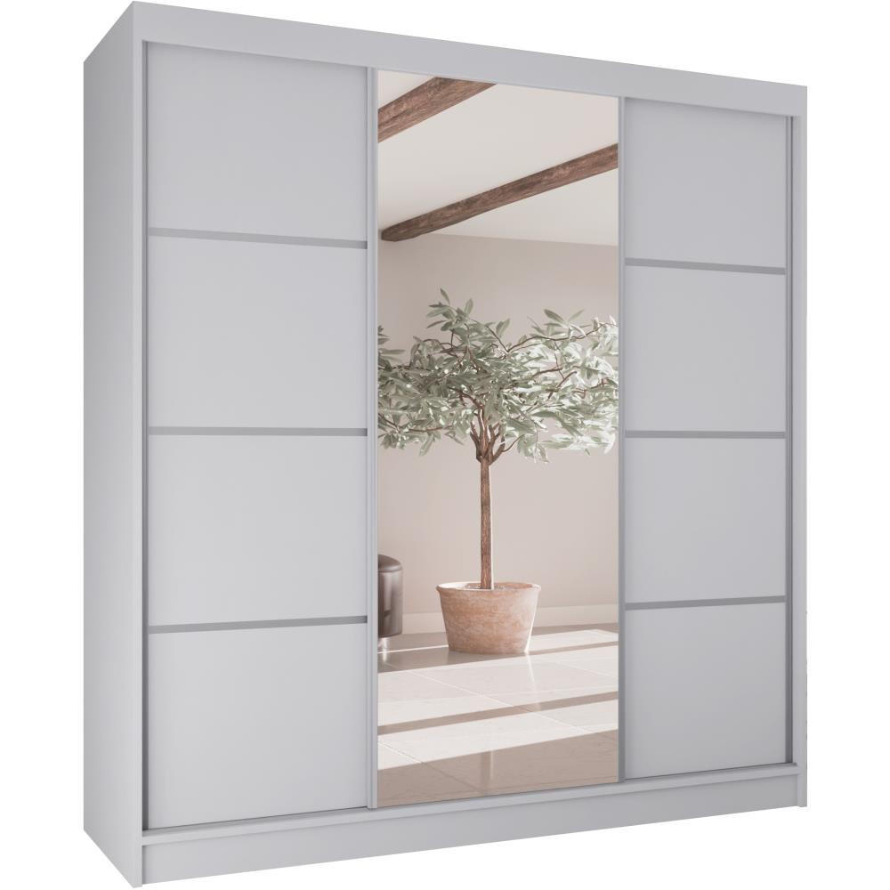 Beautysofa Schwebetürenschrank Weiß, Silber 200x215x61 cm