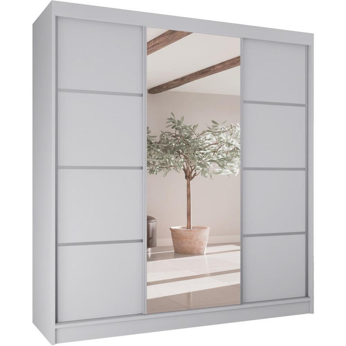 SCHWEBETÜRENSCHRANK Vilo II 200/61/215 weiß+silber - Silberfarben/Weiß, Holzwerkstoff (200/215/61cm) - Beautysofa