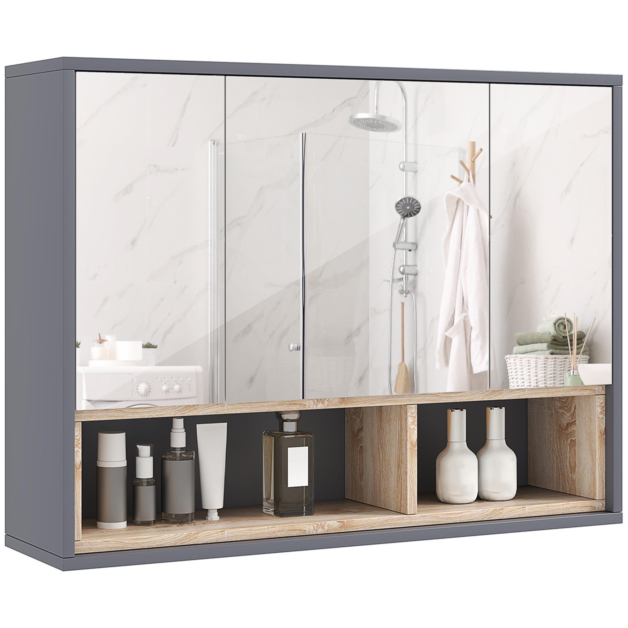 SPIEGELSCHRANK Grau 80/20/60 cm - Grau, Holzwerkstoff (80/60/20cm) - PANGIVO