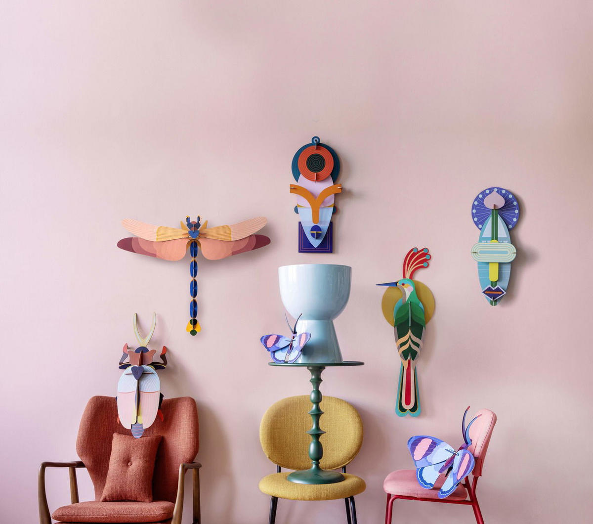 WANDDEKO Libelle 90/13 cm - Blau/Pink, Wellpappe (90/13/75cm) - KUNSTLOFT