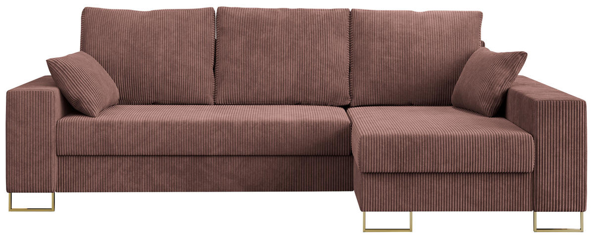 ECKSOFA Dorian Cord Braun - Goldfarben/Braun, Textil/Metall (242/138cm) - MKS