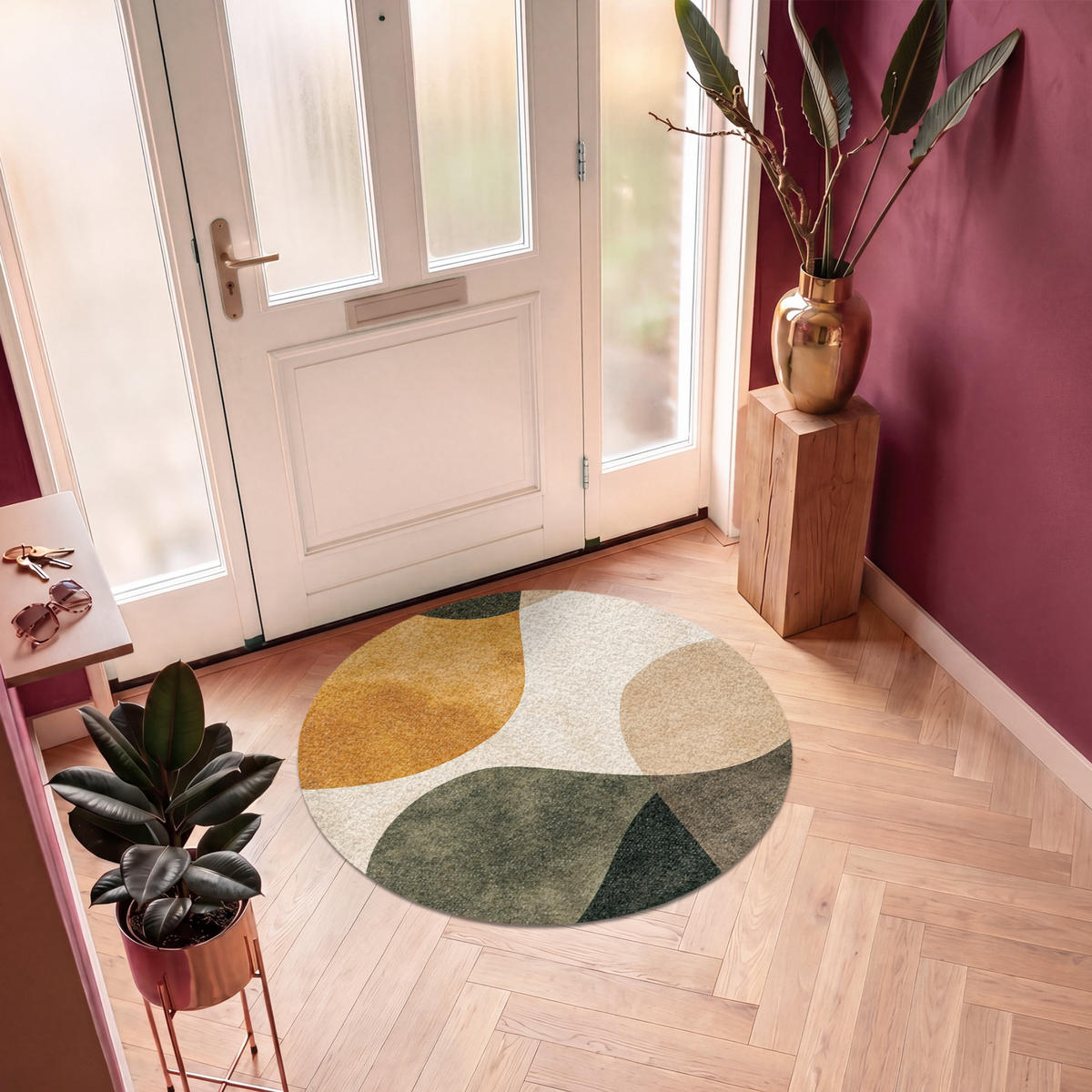 FUSSMATTE Formen - Ockergelb - Abstrakt Flurteppich 120x120 cm - Multicolor, Kunststoff (120/120cm) - MuchoWow
