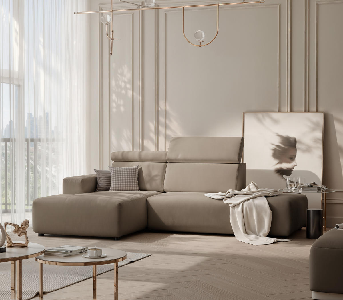 ECKSOFA RICO Links, Stoff Dunkelbeige - Beige, Textil (260/186cm) - Idohome