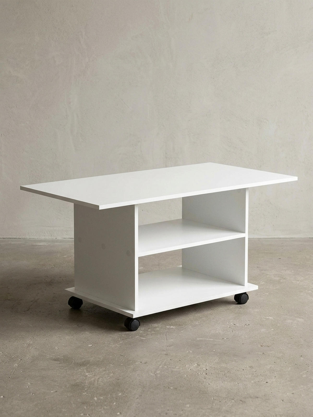 COUCHTISCH mit zwei Ablageflächen, Rollen und Melaminharzbeschichtung, Weiß 95x54x51 cm - Schwarz/Weiß, Holz (54/95/51cm) - KADIMA DESIGN