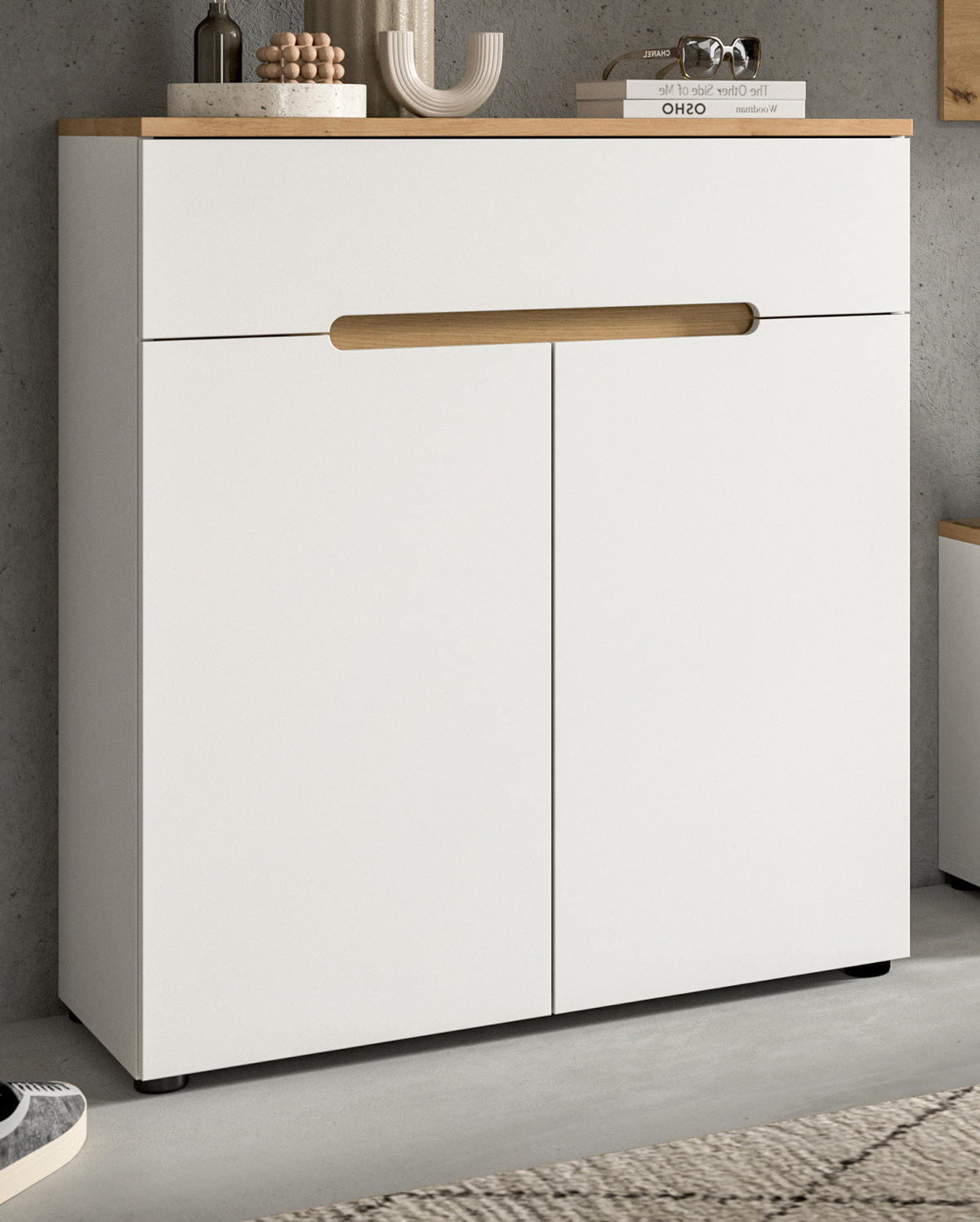 FLURKOMMODE weiß, Eiche Artisan 80 x 94 cm, Schuhschrank mit Soft-Close - Weiß, Holzwerkstoff (80/94/37cm) - Inn.Furn