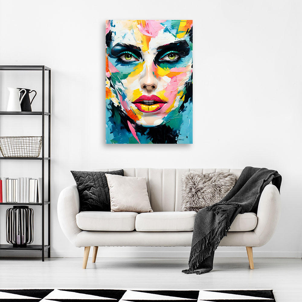 LEINWANDBILD Buntes Gesicht einer Frau 70x100cm - Multicolor, Textil (70/100cm) - Feeby